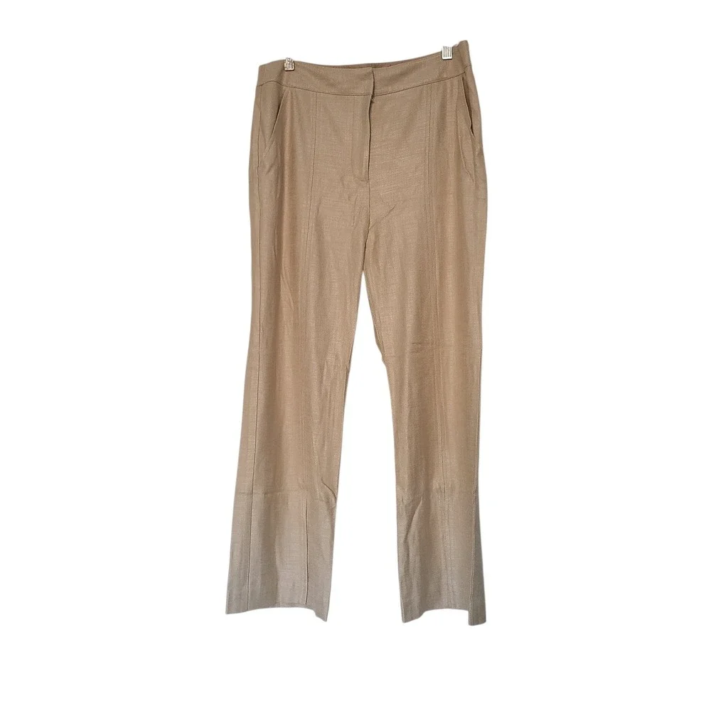 NWT TRINA TURK Tan High Rise Straight Leg Front Slit Cropped Pants Sz 8‎ - Picture 2 of 8